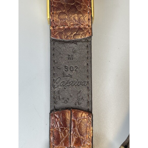 Vtg 80s Lady Captiva Leather Metal Western Belt Women MED Brown Gold Rodeo Bling - Picture 8 of 8